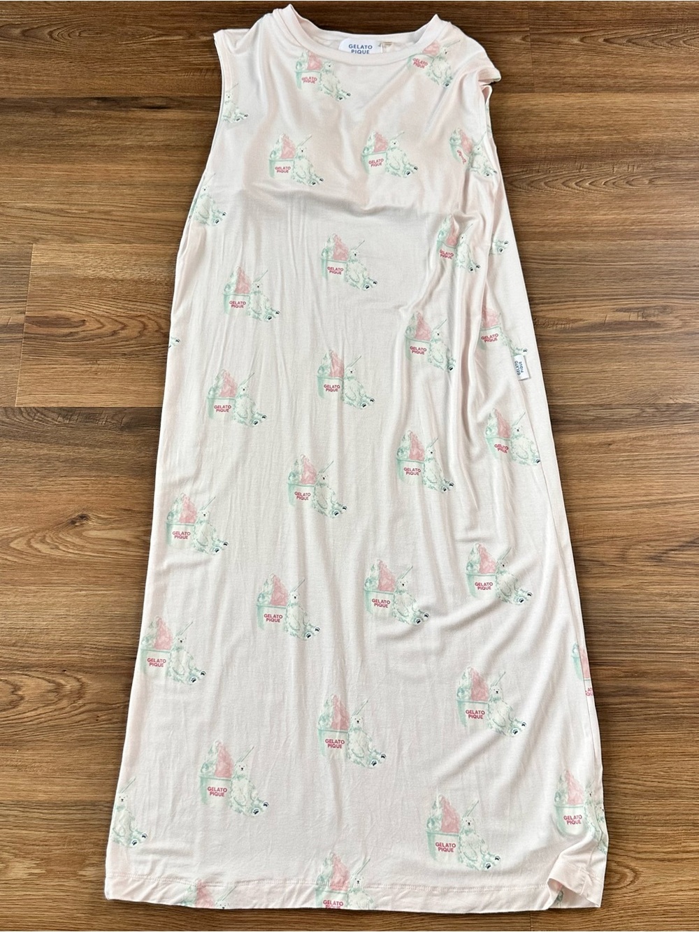 Gelato Pique Sleeveless Midi Lounge Dress Built In Bra Polar Bear Stretch‎ Comfy